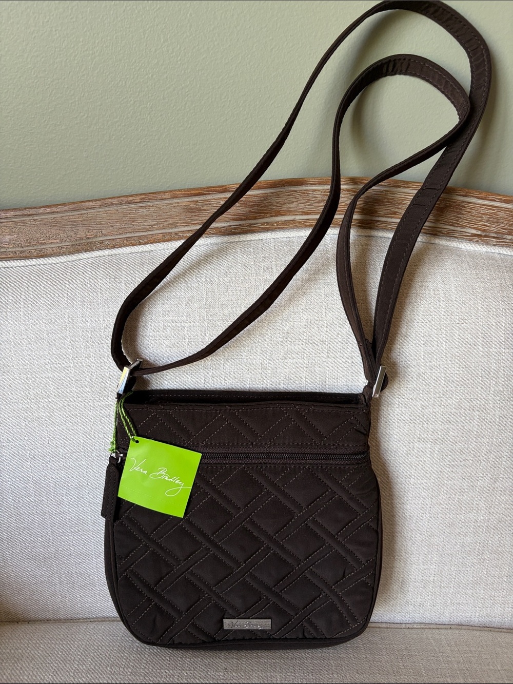 Vera Bradley Brown Espresso Quilted Double Zip Hipster Crossbody Bag NEW W/ TAGS